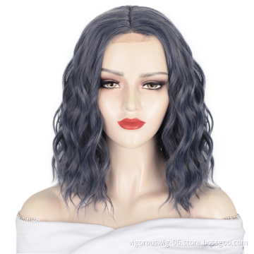 Top Quality Glueless Lace Front Colorful Bob Curly Short Deep Wavy Natural Hairline Synthetic Wigs For Black Women